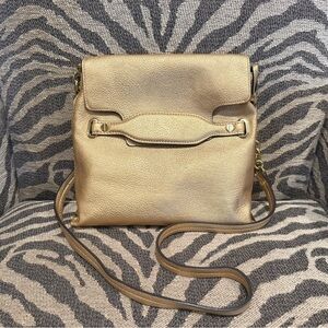 Kate Landry Gold Metallic Leather Crossbody Bag
